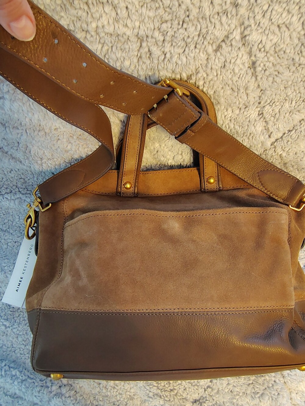 Aimee Kestenberg Tan Brown Suede Leather Shoulder Bag with Brass Accents - Picture 6 of 15
